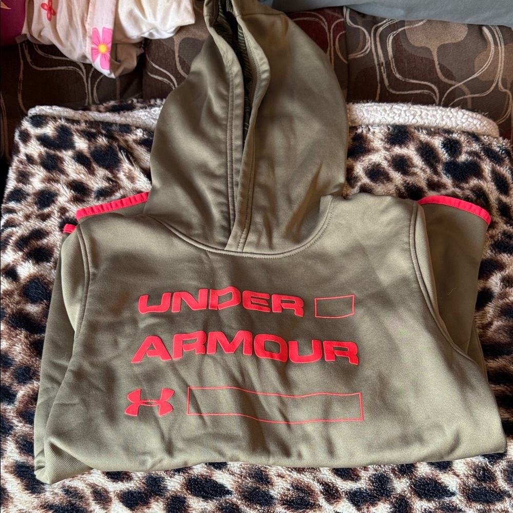 Under Armour Kids Hoodie - Khaki with Bright Pink Details